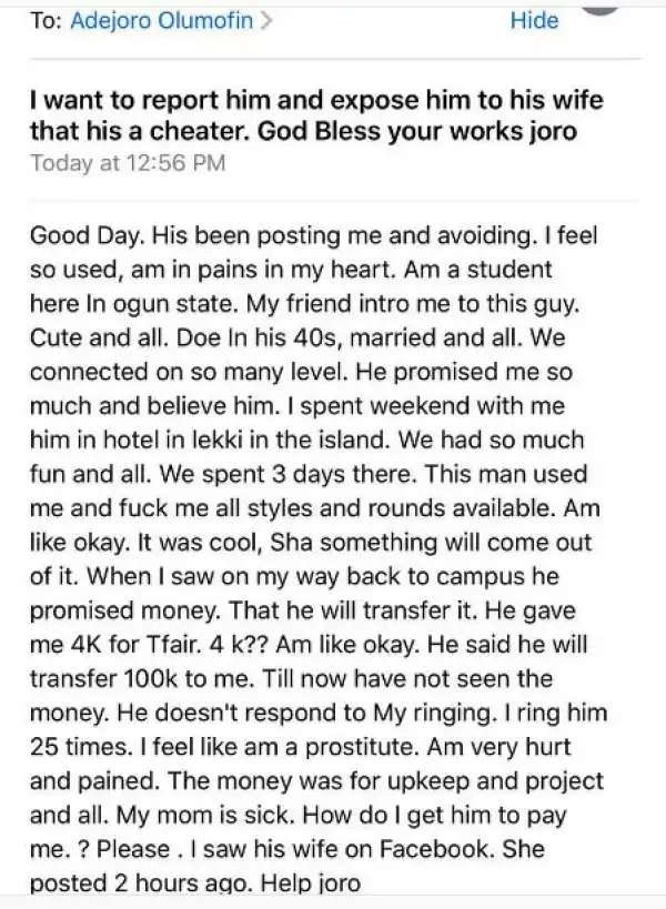 See How  Married Man Scams University Girl After Marathon S*x in Hotel